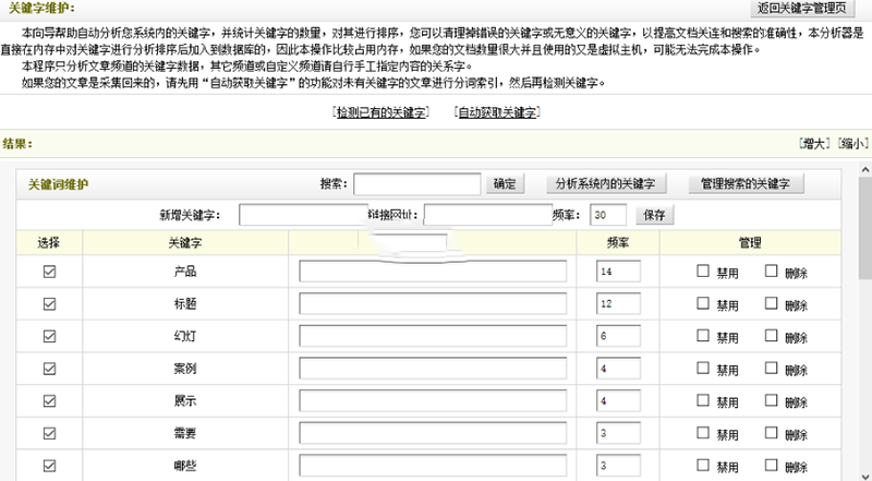 織夢(mèng)在PHP7后臺(tái)文檔關(guān)鍵詞維護(hù)已有的關(guān)鍵字為空